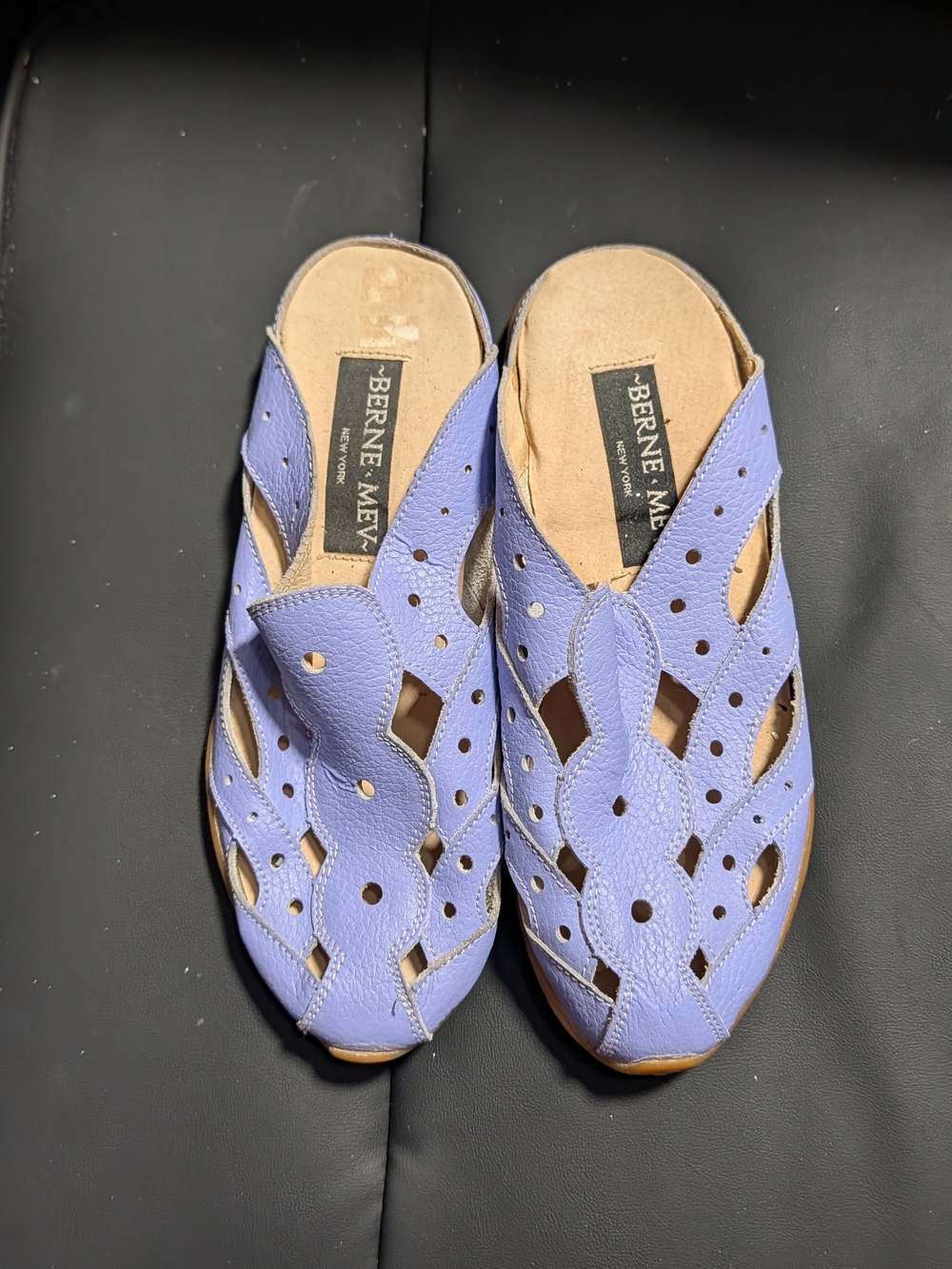 bernie mev. Lilac Perforated Leather Slide Mules